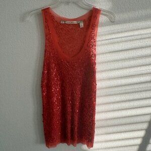 ANTHROPOLOGIE CHELSEA & VIOLET ORANGE SEQUIN TANK TOP, SIZE L